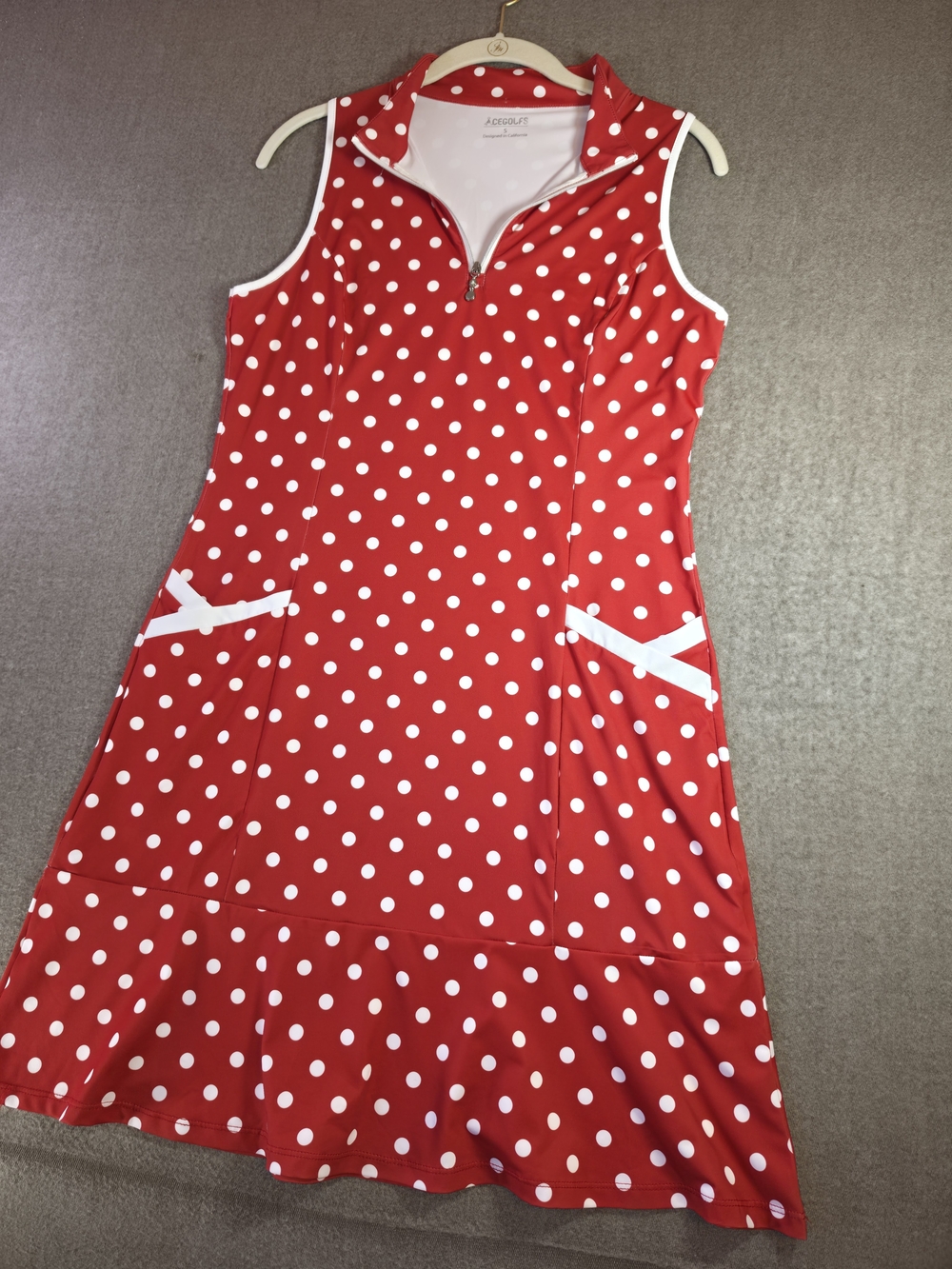 Acegolfs Polka Dot Sleeveless Active Golf Dress in Red & White Women's Small